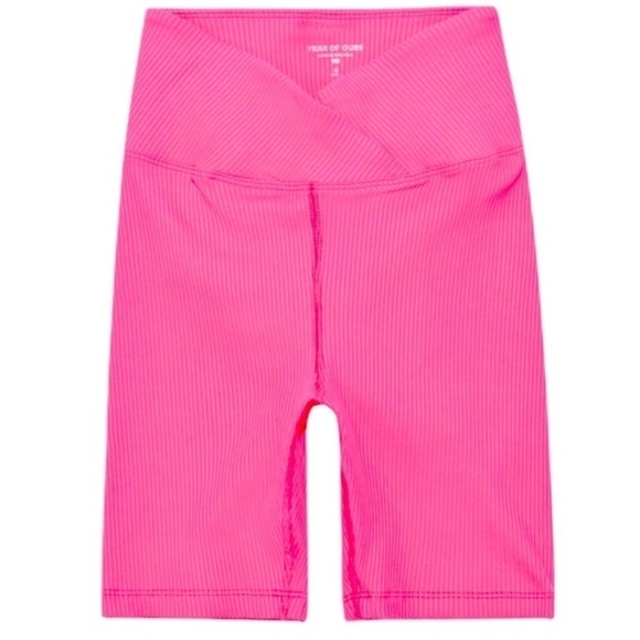 Year of Ours V Waistband Bike Shorts in Neon Pink - Picture 1 of 6